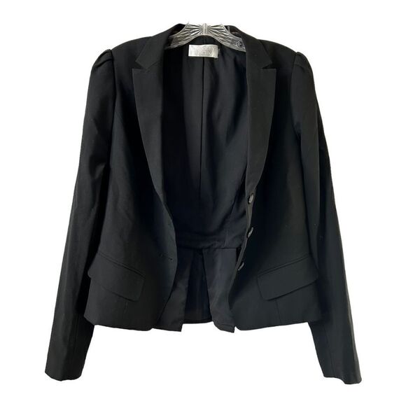 NEW Badgley Mischka Black Wool Blazer Jacket Button Pointed Collar Women 12 - Picture 2 of 6